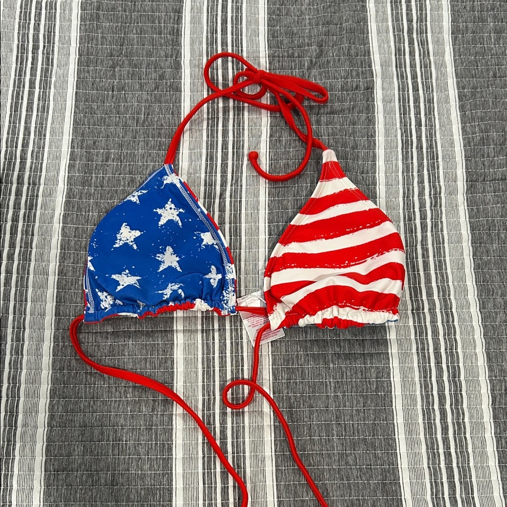 Xhilaration Red, White and blue Striped Bikini small Top